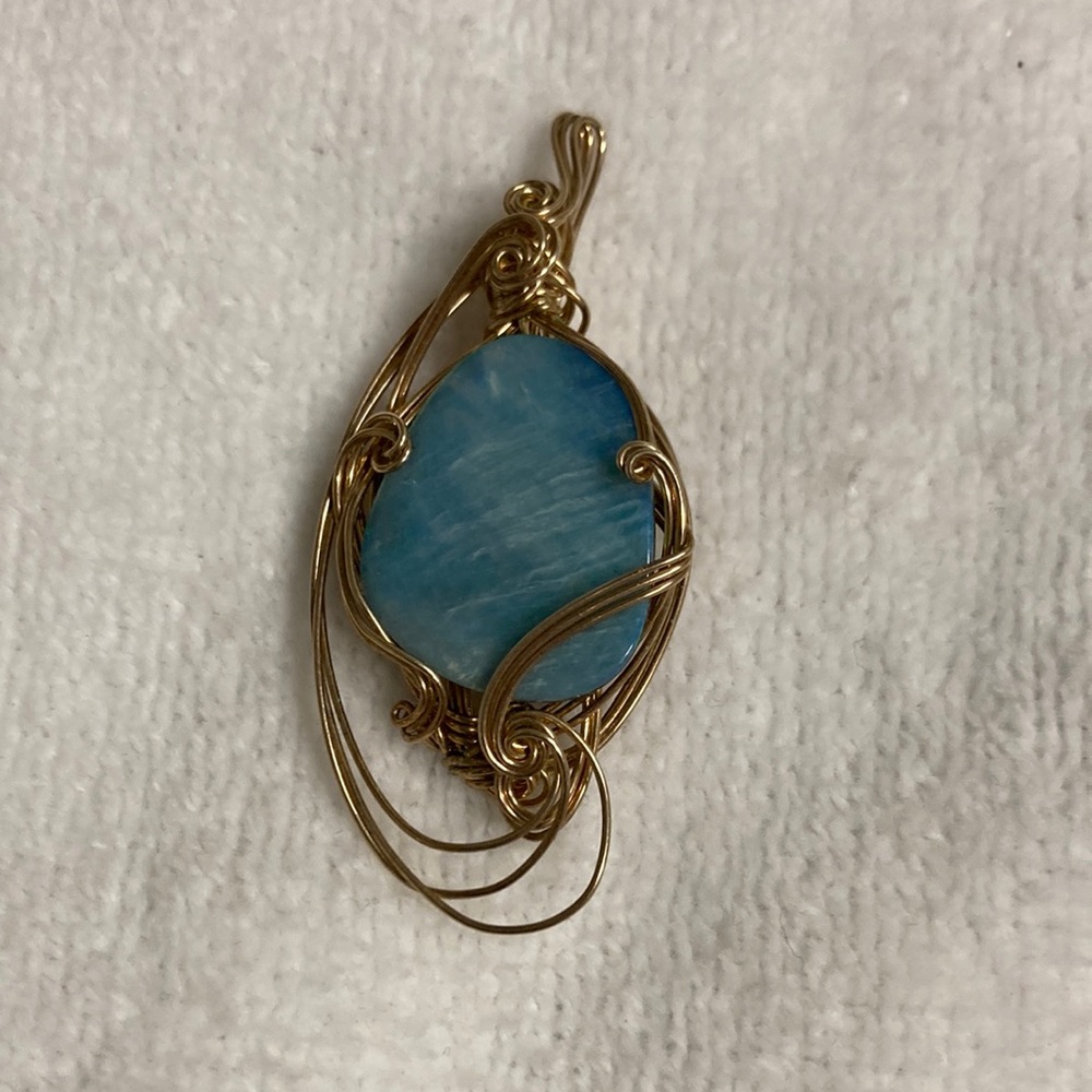 Larimar Pendant with Gold tone wrapping